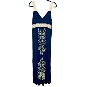 Evogues Maxi Dress Crochet Embroidered Empire Waist Womens 3X Smocked Black